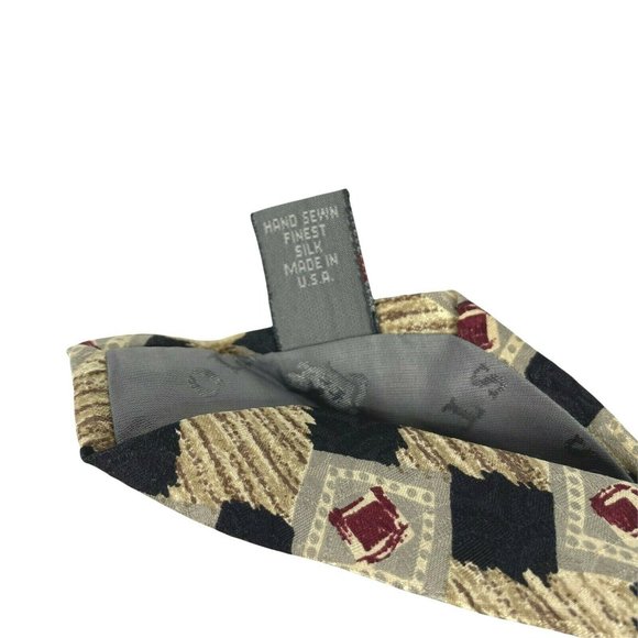 Robert Talbott Foursome Tie 100% Silk Mens Necktie Geometric Tan Black Red‎ VTG - Picture 6 of 8